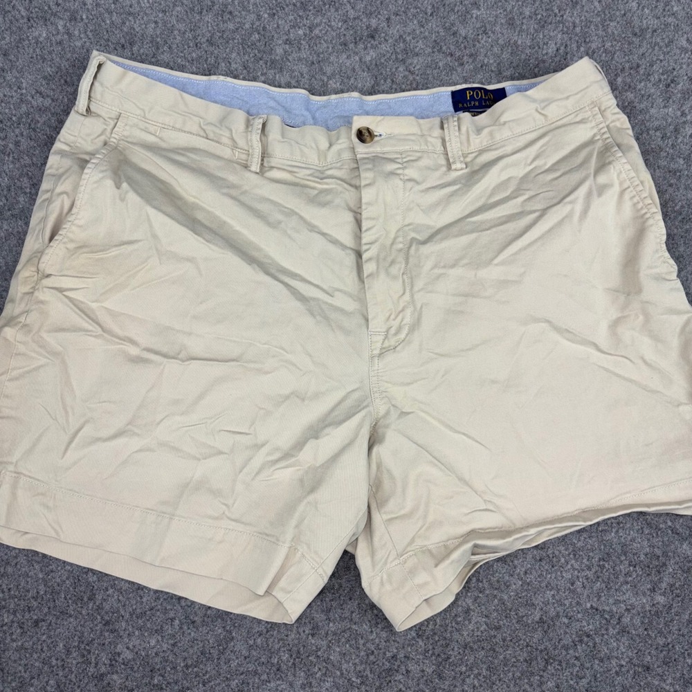 Polo Ralph Lauren Chino Shorts Mens 36 Tan Stretch Classic Fit Twill Khaki Logo